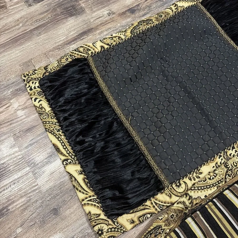 Arabella chenille damask decorative throw pillow Sham Set Black Brown & gold